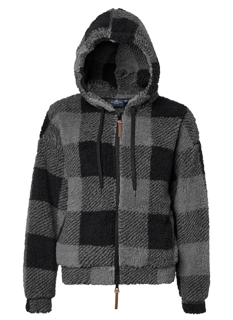 MOUNTAIN HORSE Chess Fuzzy Fleece Jacket - Hooded black/grey Buffalo Check pile Fleece Women's Outerwear Equestrian fashion.