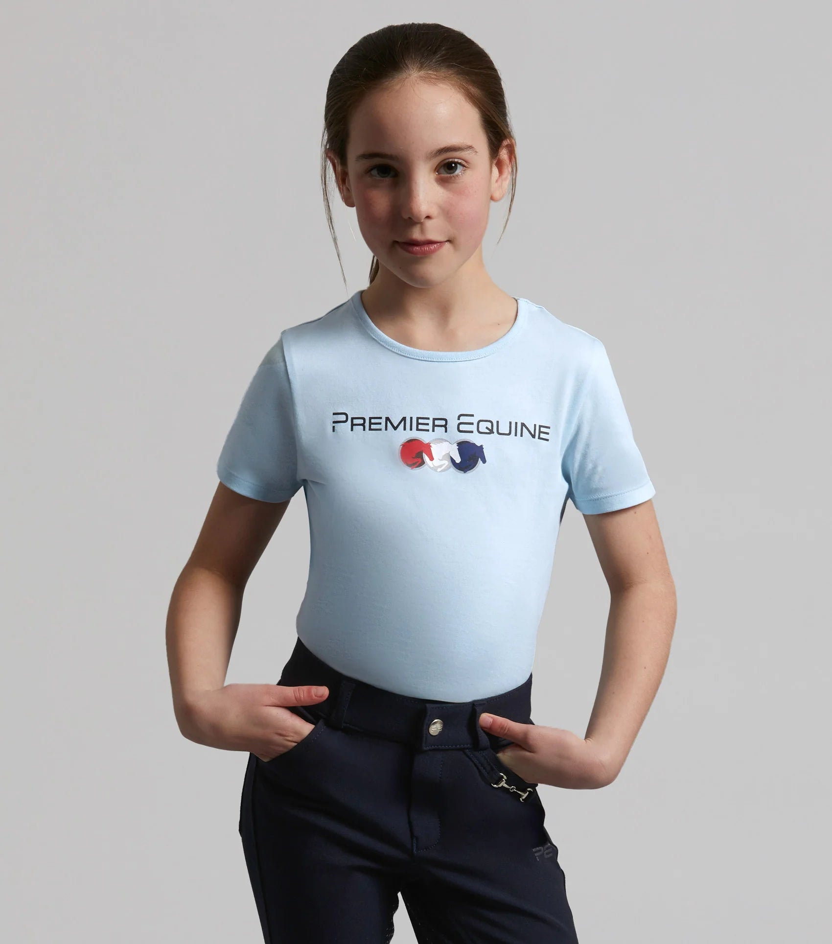Premier Equine Chiaro Girls Cotton Riding T-Shirt - Blue - Equestrian Apparel