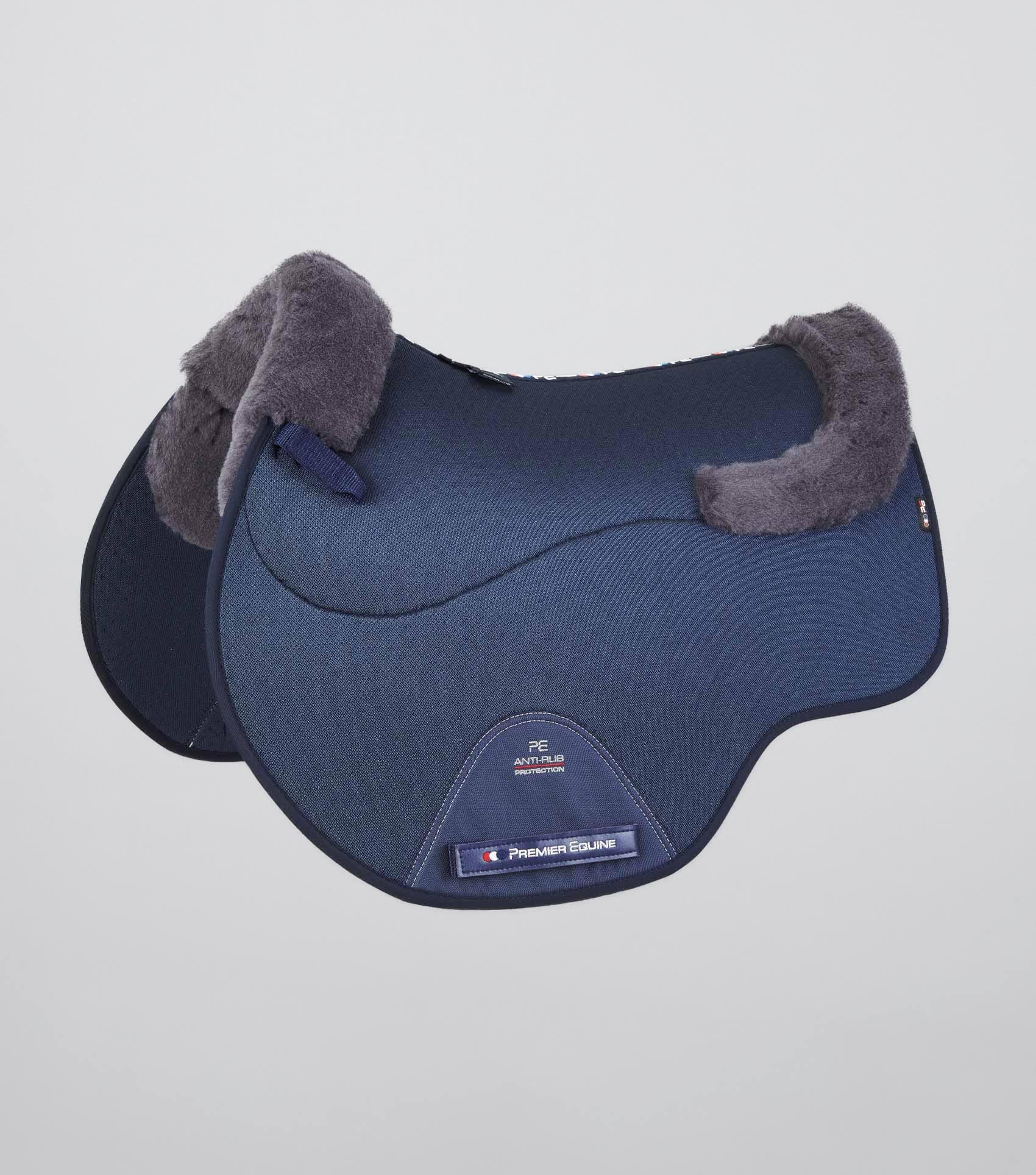 Premier Equine Airtechnology Shockproof Wool Saddle Pad - GP/Jump Square Navy/Grey. High Wither Design. Comfortable Horse Riding Gear