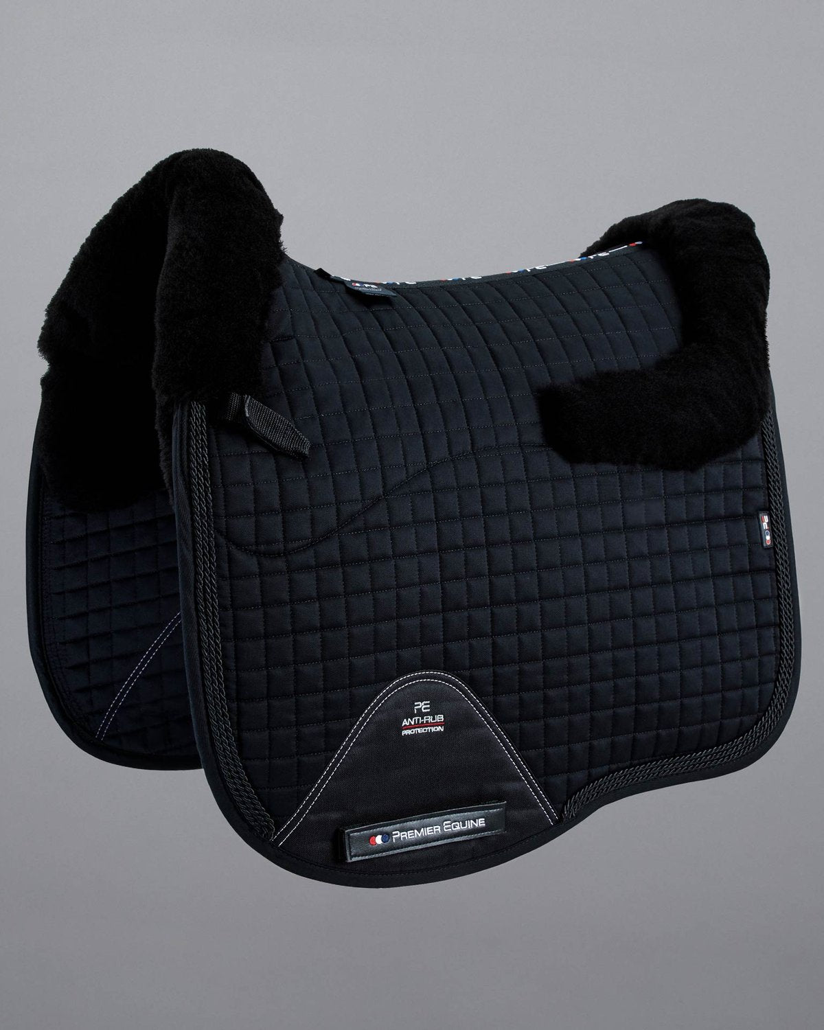 Premier Equine Merino Wool Dressage Saddle Pad - Black/Black Wool, Anti-Rub Protection