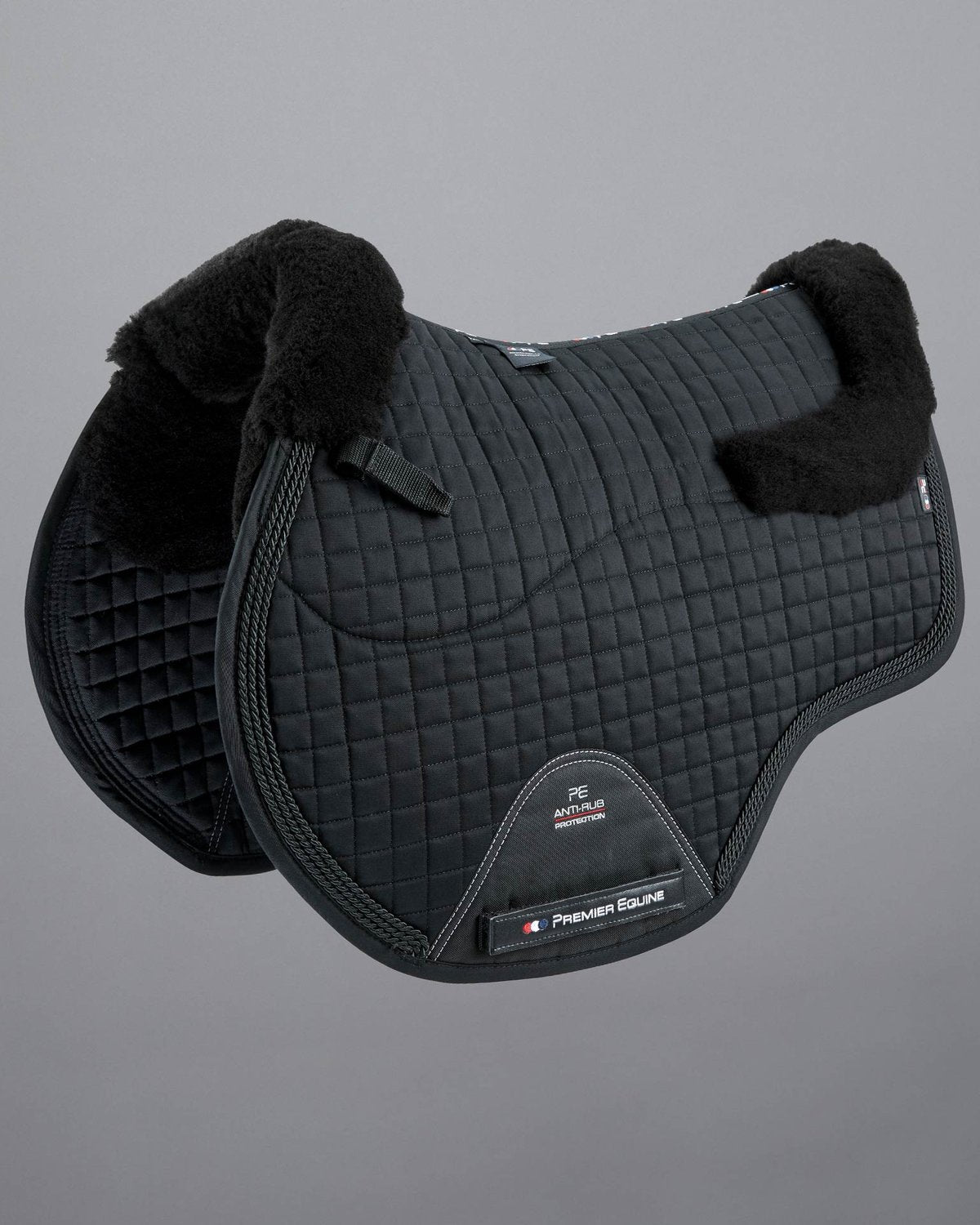 PREMIER EQUINE Pony Merino Wool Saddle Pad - Black GP/Jump Square. Anti-Rub, Close Contact. Equestrian tack for sensitive ponies.