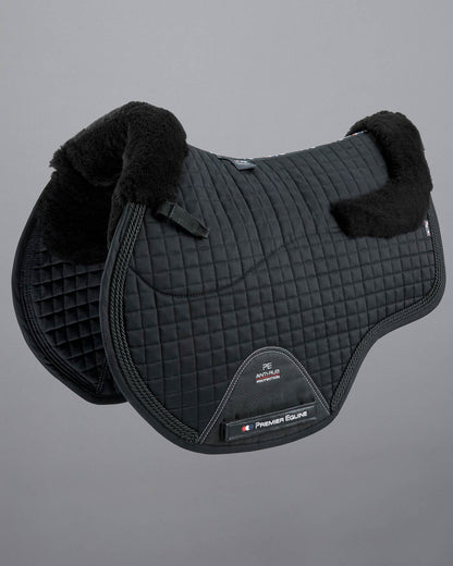 PREMIER EQUINE Pony Merino Wool Saddle Pad - Black GP/Jump Square. Anti-Rub, Close Contact. Equestrian tack for sensitive ponies.