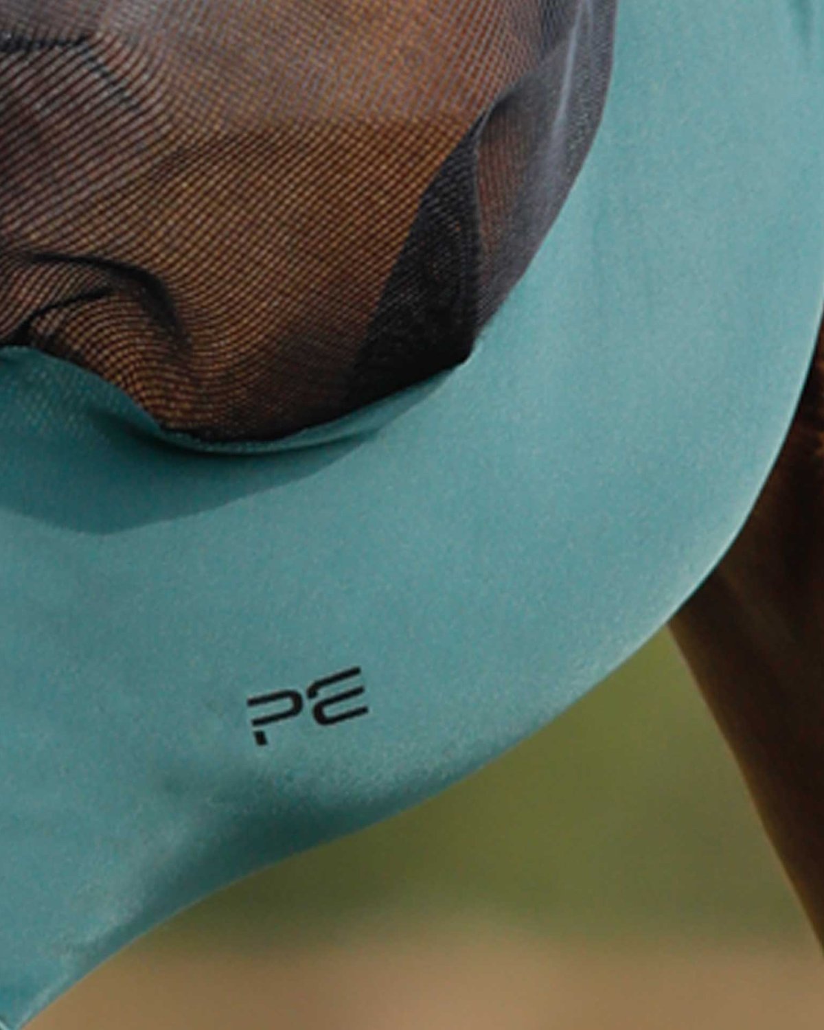 Premier Equine Green Lycra Fly Mask: Comfort Tech horse fly protection with mesh eyes and ears.