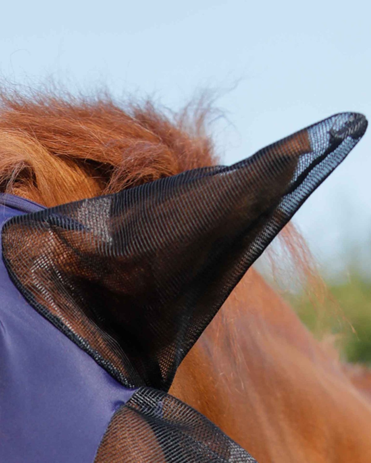 Premier Equine Navy Lycra Horse Fly Mask: Comfort Tech Insect Protection. Mesh Ears & Eyes. Secure Fit. Durable & Breathable. 