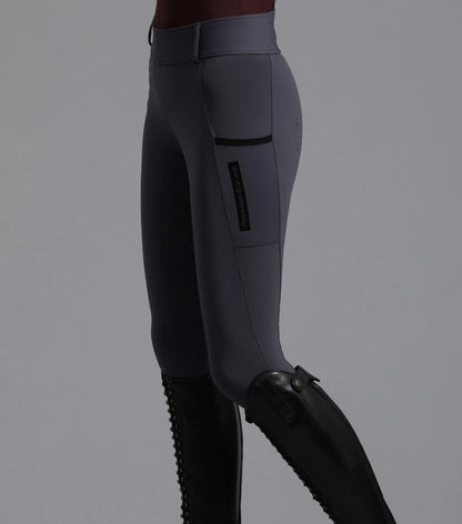 Premier Equine Concerto Grey Riding Tights for Girls - Equestrian Apparel with Silicone Seat and Pockets