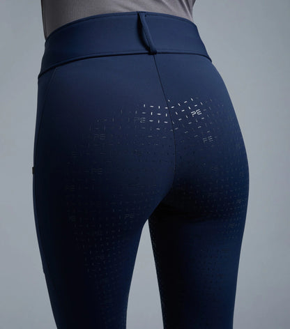 PREMIER EQUINE Concerto Girls Riding Tights - Navy Equestrian Leggings with Silicone Seat & Phone Pockets