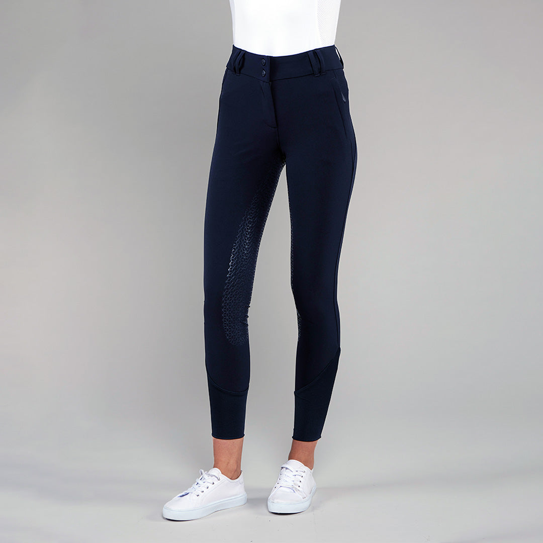TOGGI CONTOUR FULL SEAT BREECHES - Women's navy blue equestrian pants with silicone seat.