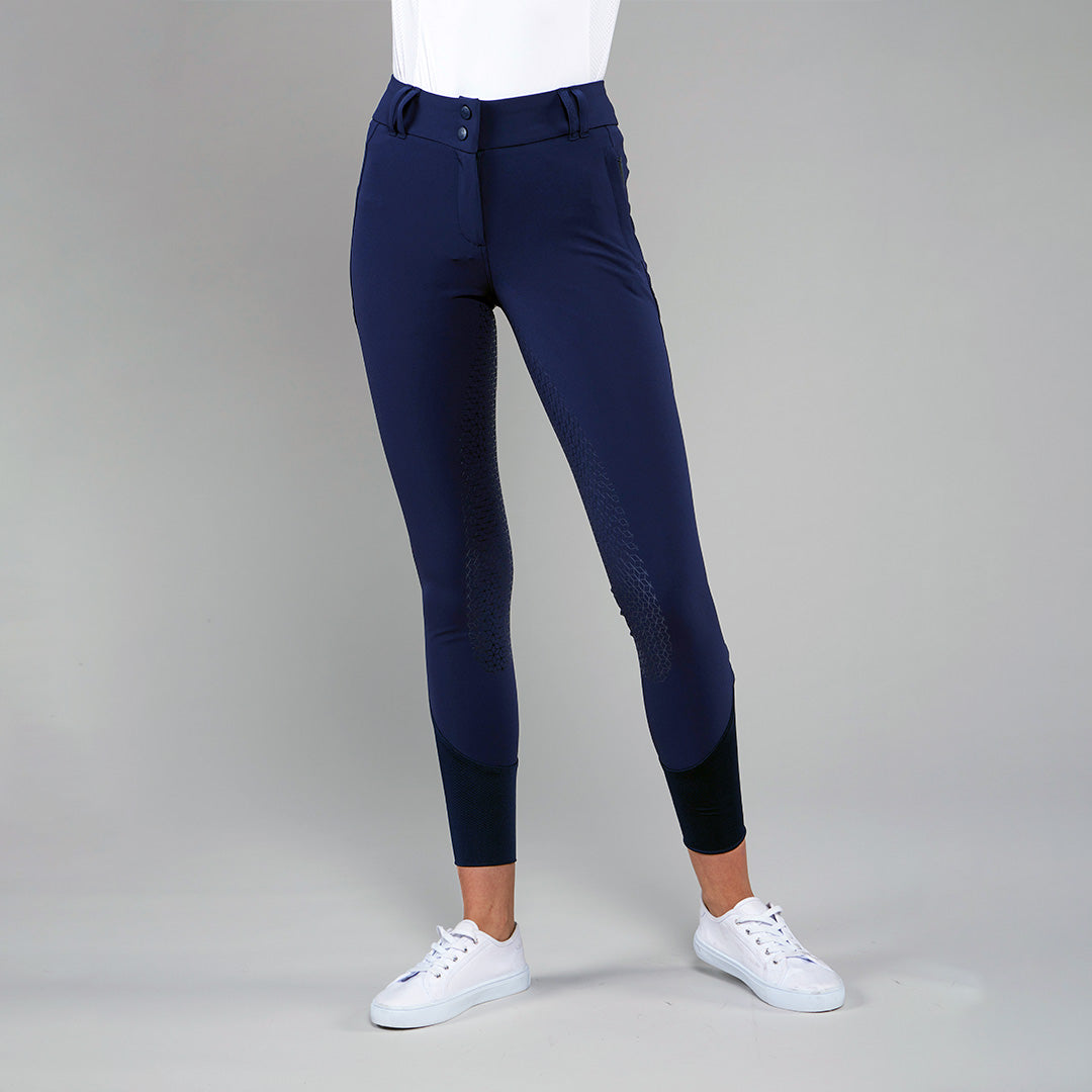 Navy blue TOGGI CONTOUR women's full seat equestrian breeches with silicone grip.