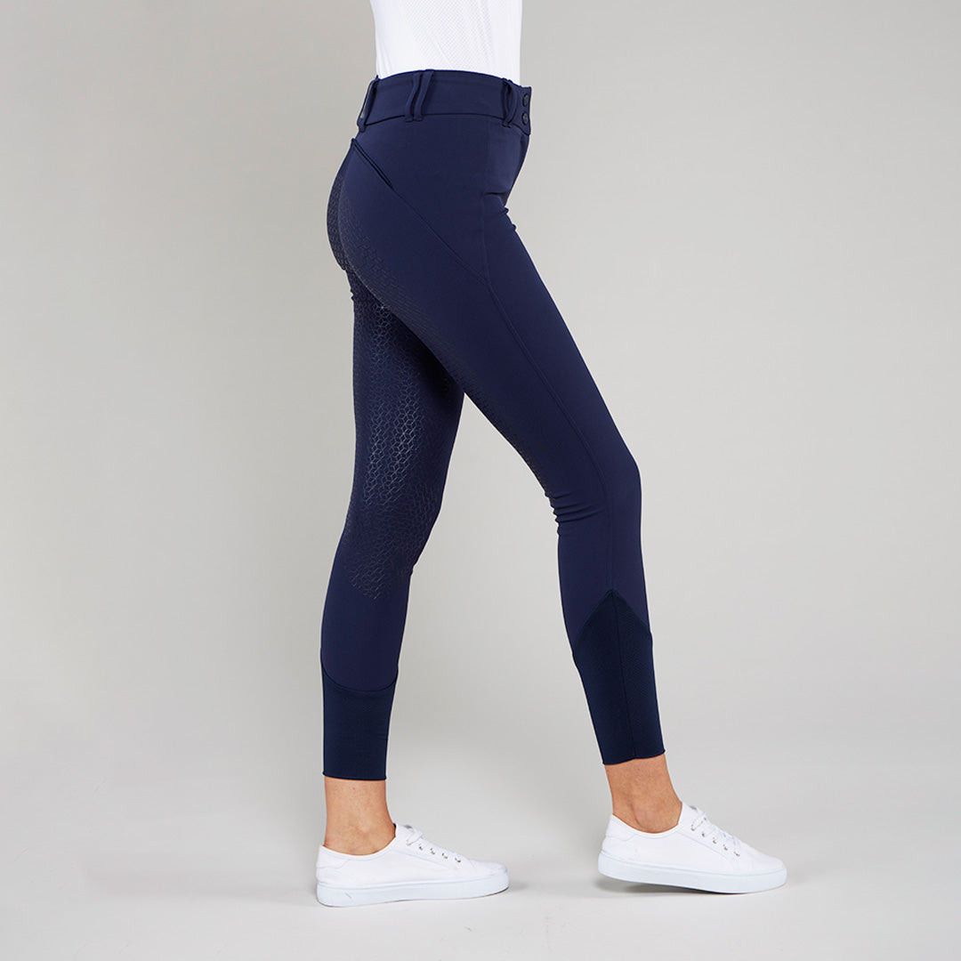 Women's navy Toggi Contour full seat breeches with silicone grip for equestrian riding
