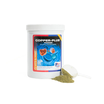 Equine America Copper-Plus Powder supplement for horses, with vitamin B12 and essential minerals.