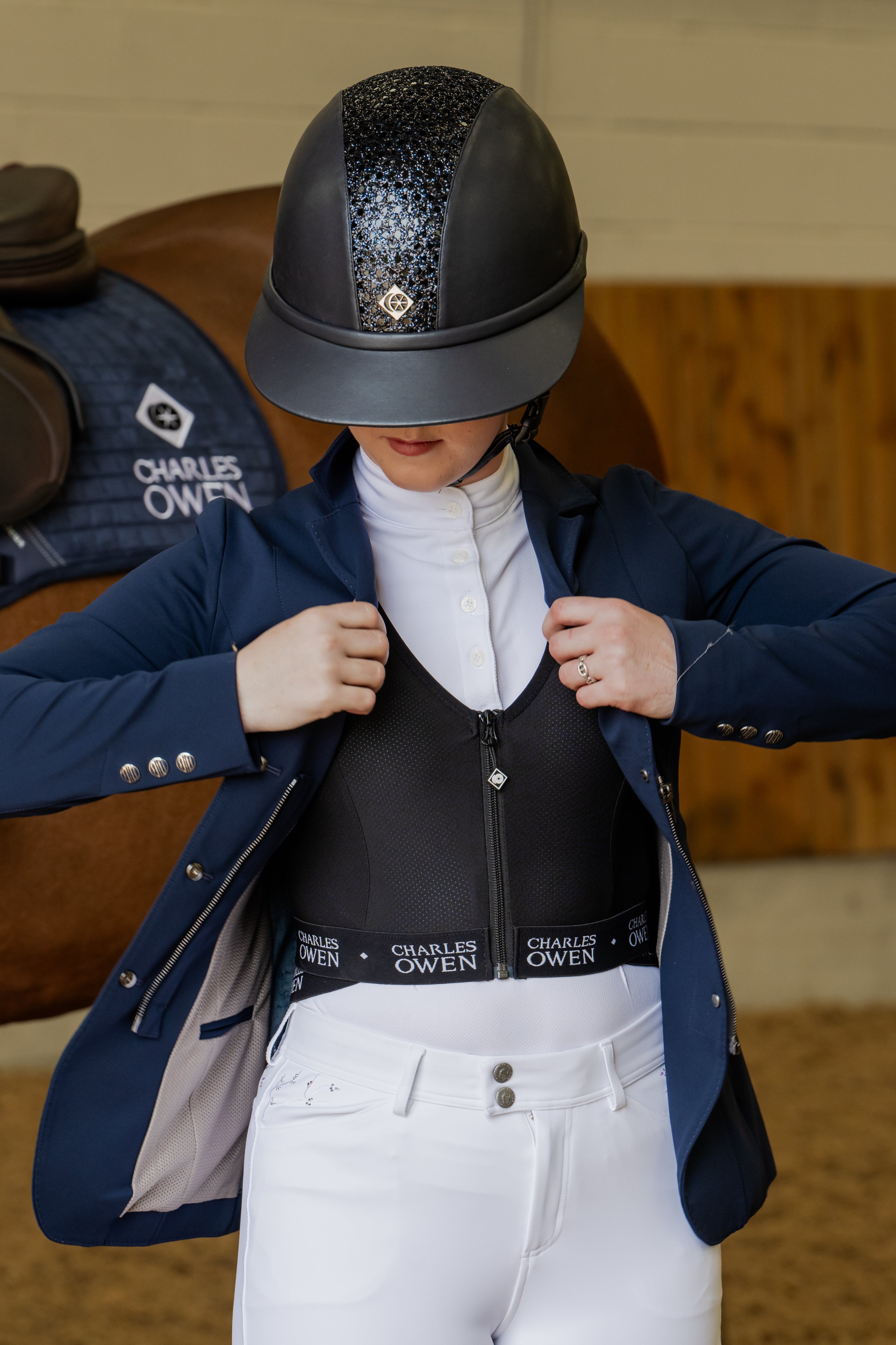CHARLES OWEN Shadow Back Protector: Equestrian safety, riding gear, and concealed protection under show jacket. #equestrian #backprotector