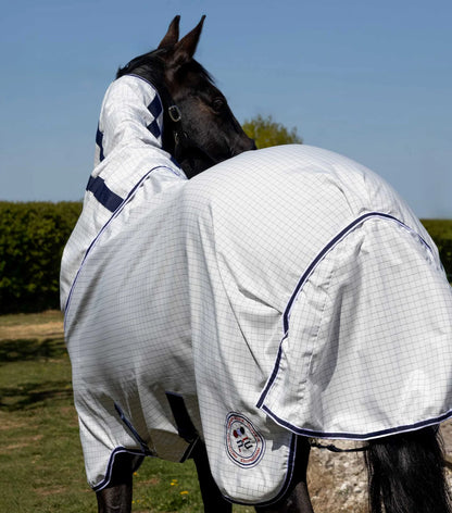 Premier Equine Cotone Stable Sheet with Neck Cover White/Navy