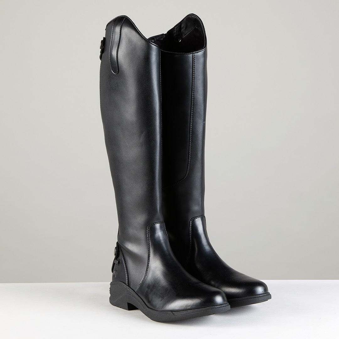Black Toggi Cranford Long Riding Boots for women, made with vegan leather and YKK zip.