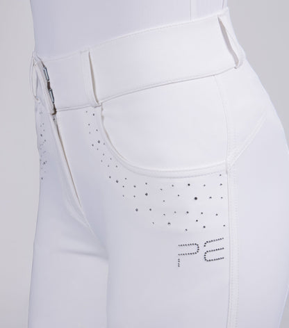 White Premier Equine Cristalli Women's Full Seat Riding Breeches with Diamante Embellishments