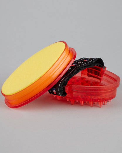Premier Equine Black & Red Curry Comb with Sponge - Horse Grooming Essential