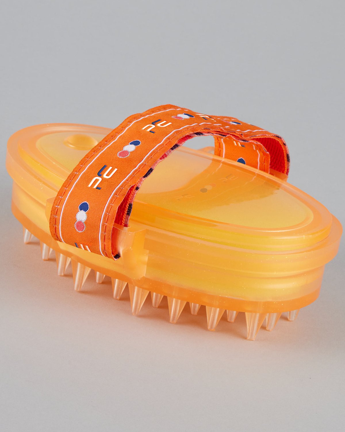 Premier Equine Curry Comb - Orange & Amber - Horse Grooming Brush with Integrated Sponge
