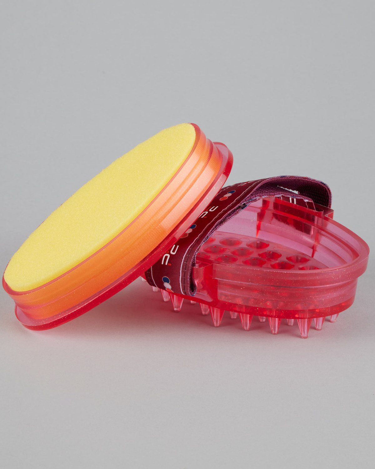PREMIER EQUINE Curry Comb with Sponge - Wine & Fuchsia Horse Grooming Brush. 