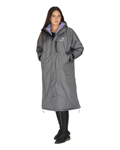 EQUIDRY Women's Waterproof Horse Riding Coat - Grey Long Coat with Lilac Fleece Lining