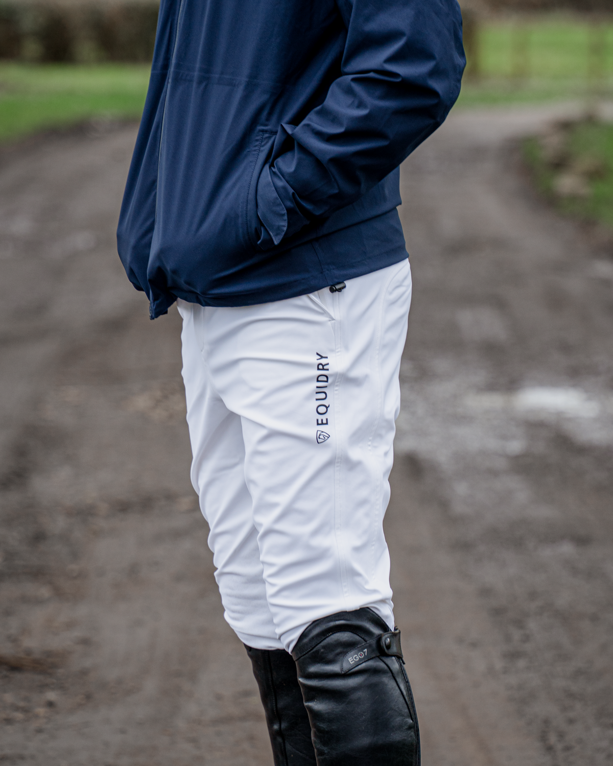 Equidry Men's White Waterproof Riding Breeches with Silicone Seat & Zip Pockets