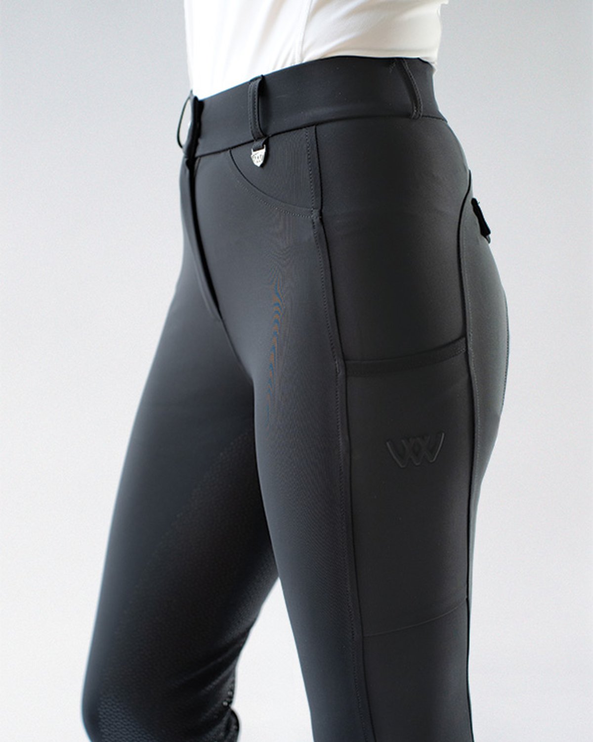 Black Woof Wear Hybrid Riding Tights - Full Seat Equestrian Apparel. Stylish, comfortable riding leggings with grip.