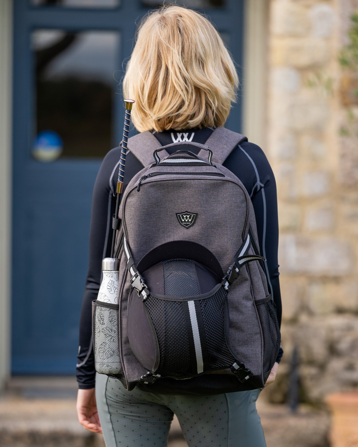 Woof Wear Riders Backpack - Grey & Black: Riding Backpack w/ Helmet & Whip Holder