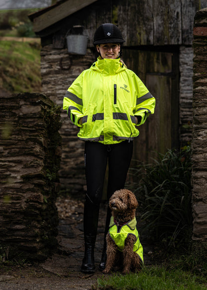 Equidry Women's Hi-Vis Waterproof Riding Coat | Mesh Lined | Dog Coat Option