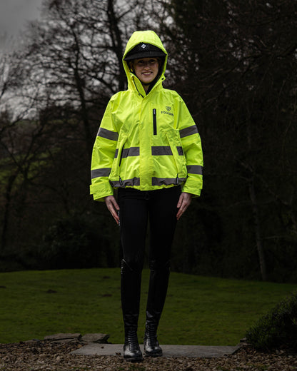 Equidry riding coat: hi-vis yellow, waterproof women's mesh-lined jacket.