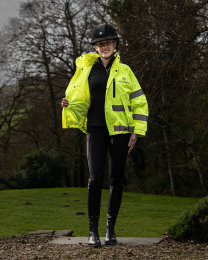 EQUIDRY women's hi-vis waterproof riding coat - mesh lined equestrian jacket.