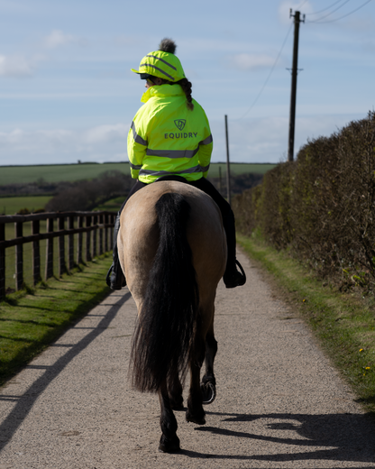 EQUIDRY Kid's Hi-Vis Yellow Waterproof & Windproof Riding Jacket with Reflective Detail
