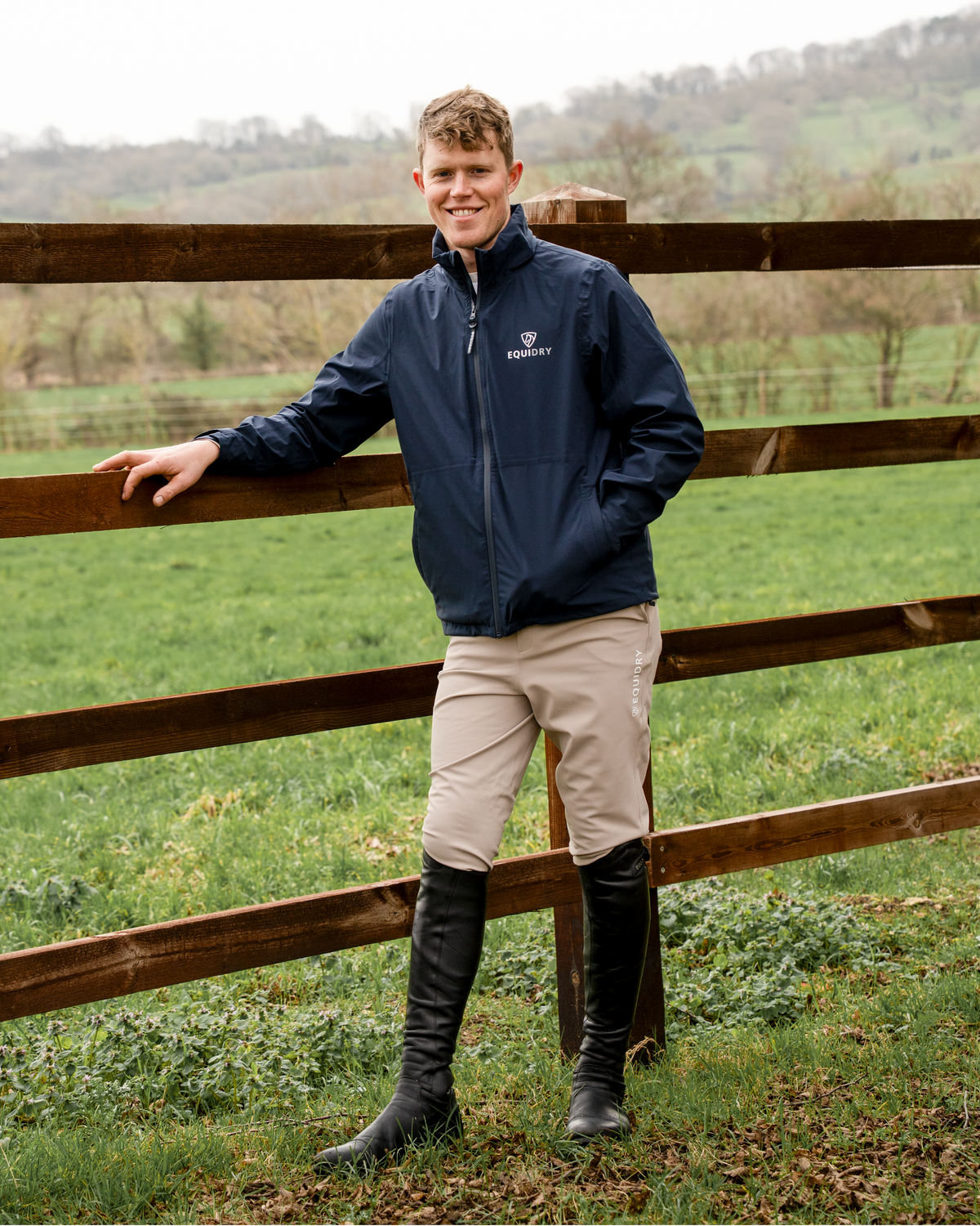 Equidry Men's Beige Waterproof Riding Breeches with Full Seat Grip