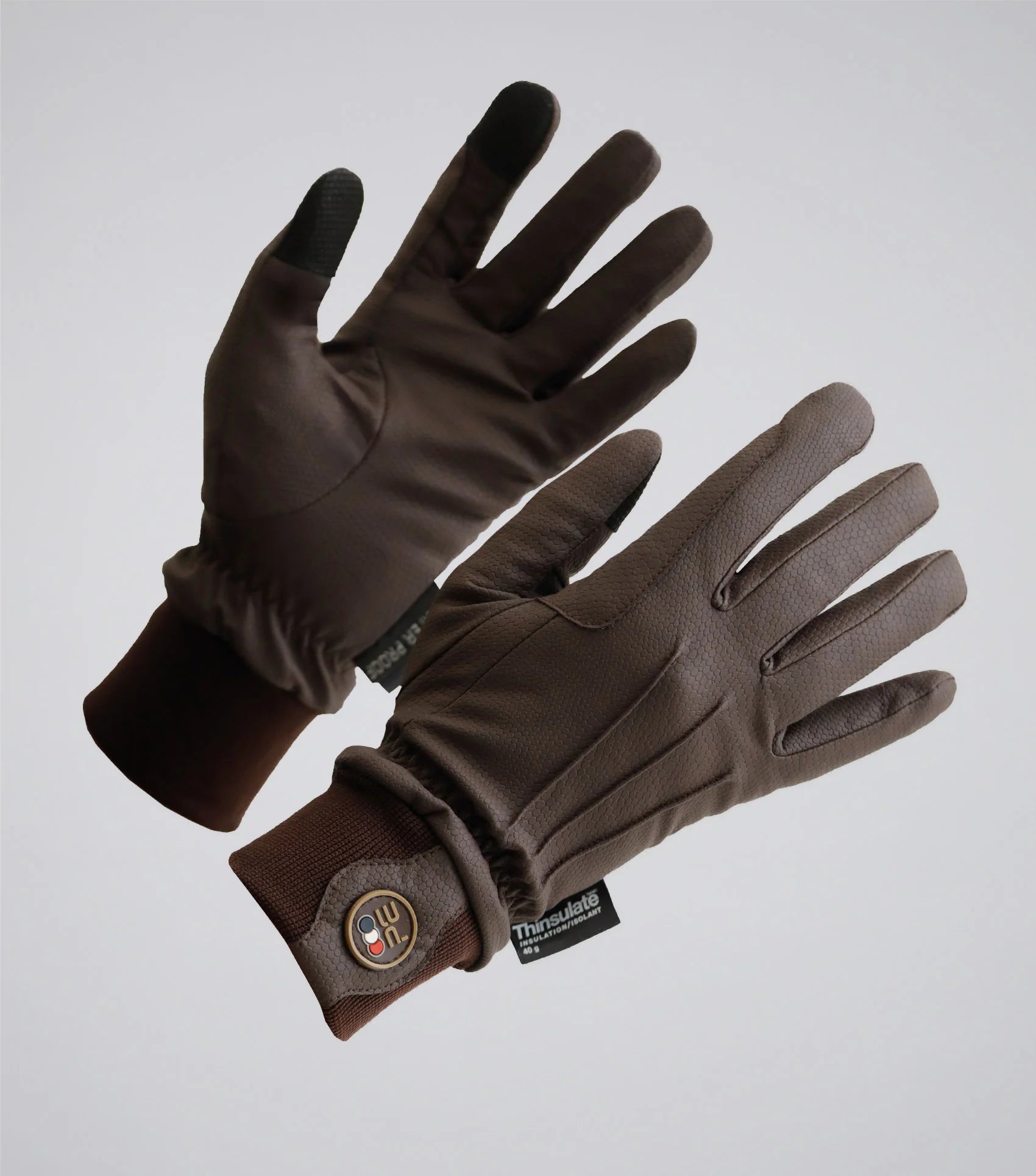 PREMIER EQUINE DAJOUR Waterproof Riding Gloves Brown: Touchscreen, warm, and excellent grip for equestrian activities.
