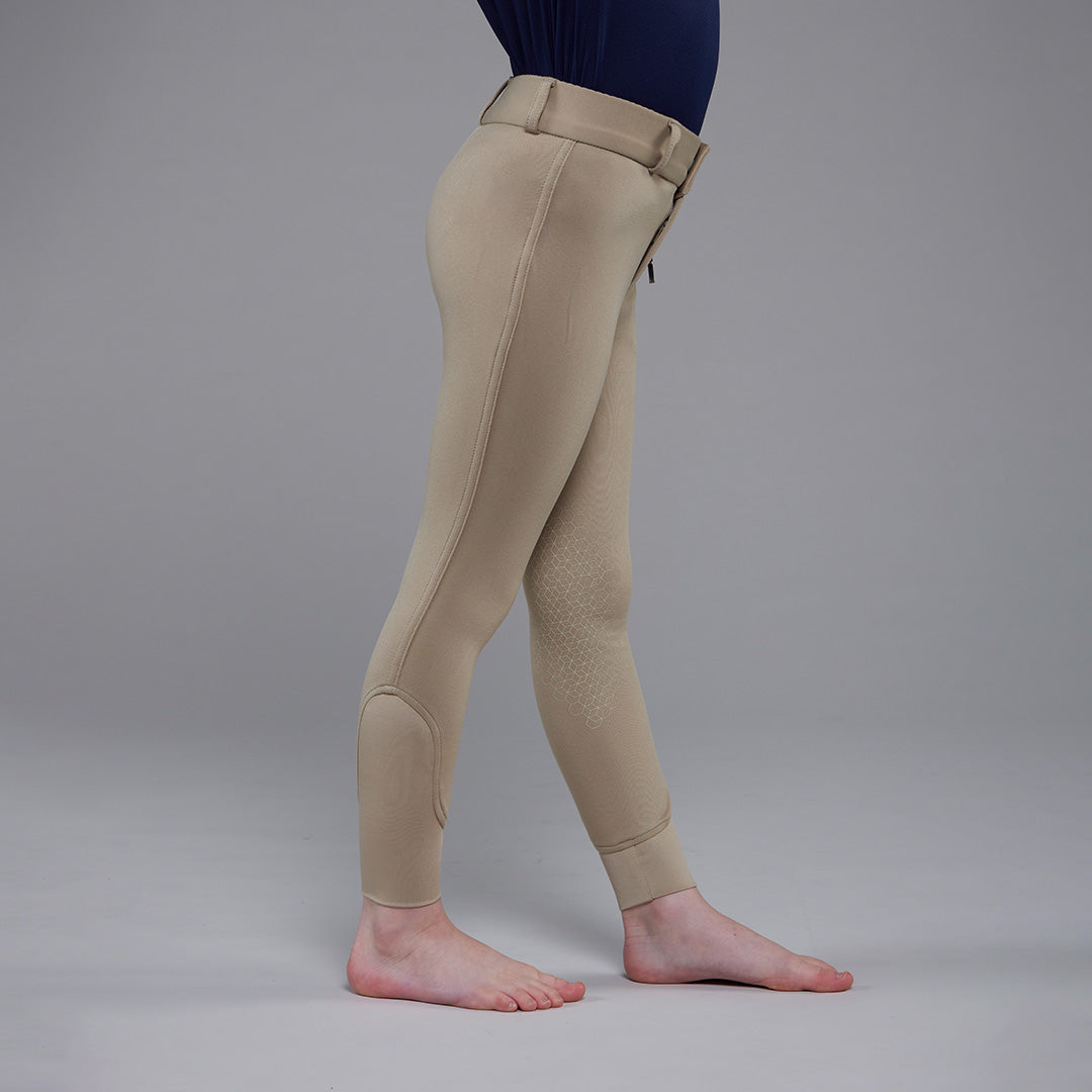 Children's beige Toggi riding breeches with silicone knee grip.