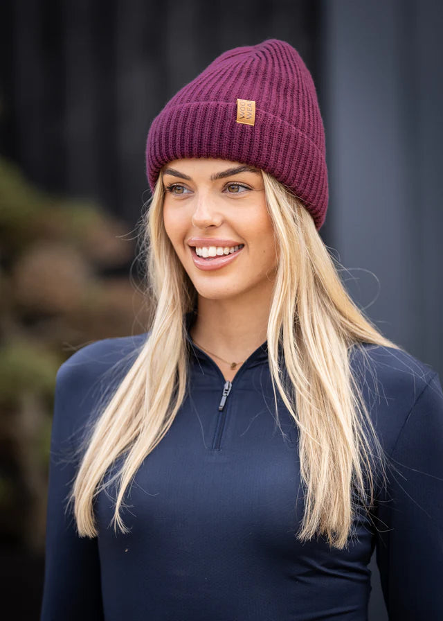 WOOF WEAR Plum Ribbed Beanie - Stylish Knit Hat for Women | Equiflair