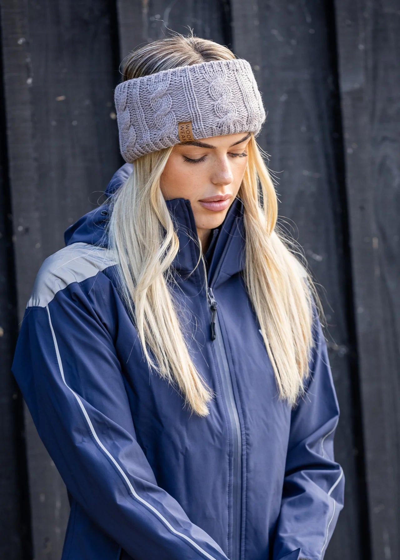 WOOF WEAR Cable Headband Stone: Knitted winter headband, stylish insulated headwear for women by Equiflair.