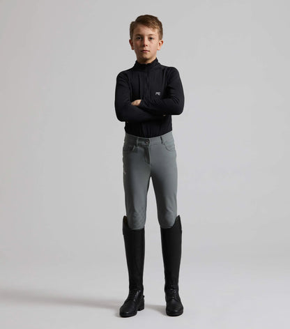 Boy in Premier Equine Derby Riding Breeches - Grey Equestrian Apparel