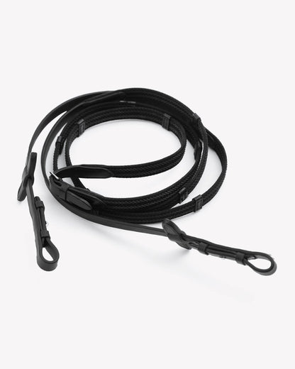 Black Horse Riding Reins - Rubber Grip, Leather Details | Equiflair