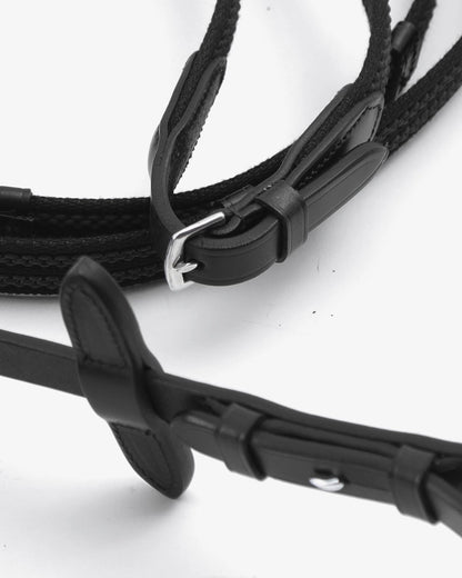 PREMIER EQUINE Domenico Black Rubber Grip Reins - Equestrian Tack for Optimal Grip & Control