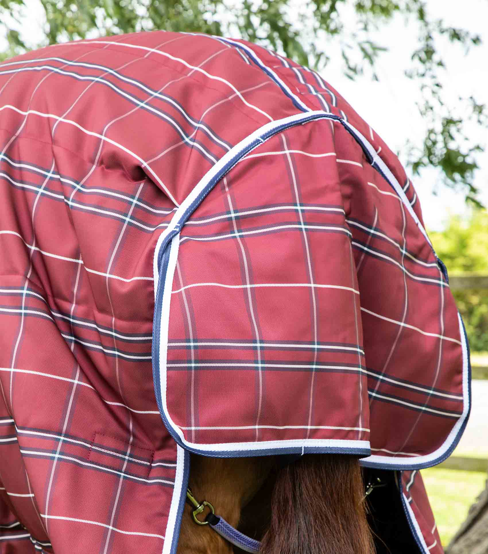 PREMIER EQUINE Burgundy Check Combo Stable Rug | Equiflair Horse Rugs | 200g medium weight. Shop Now!
