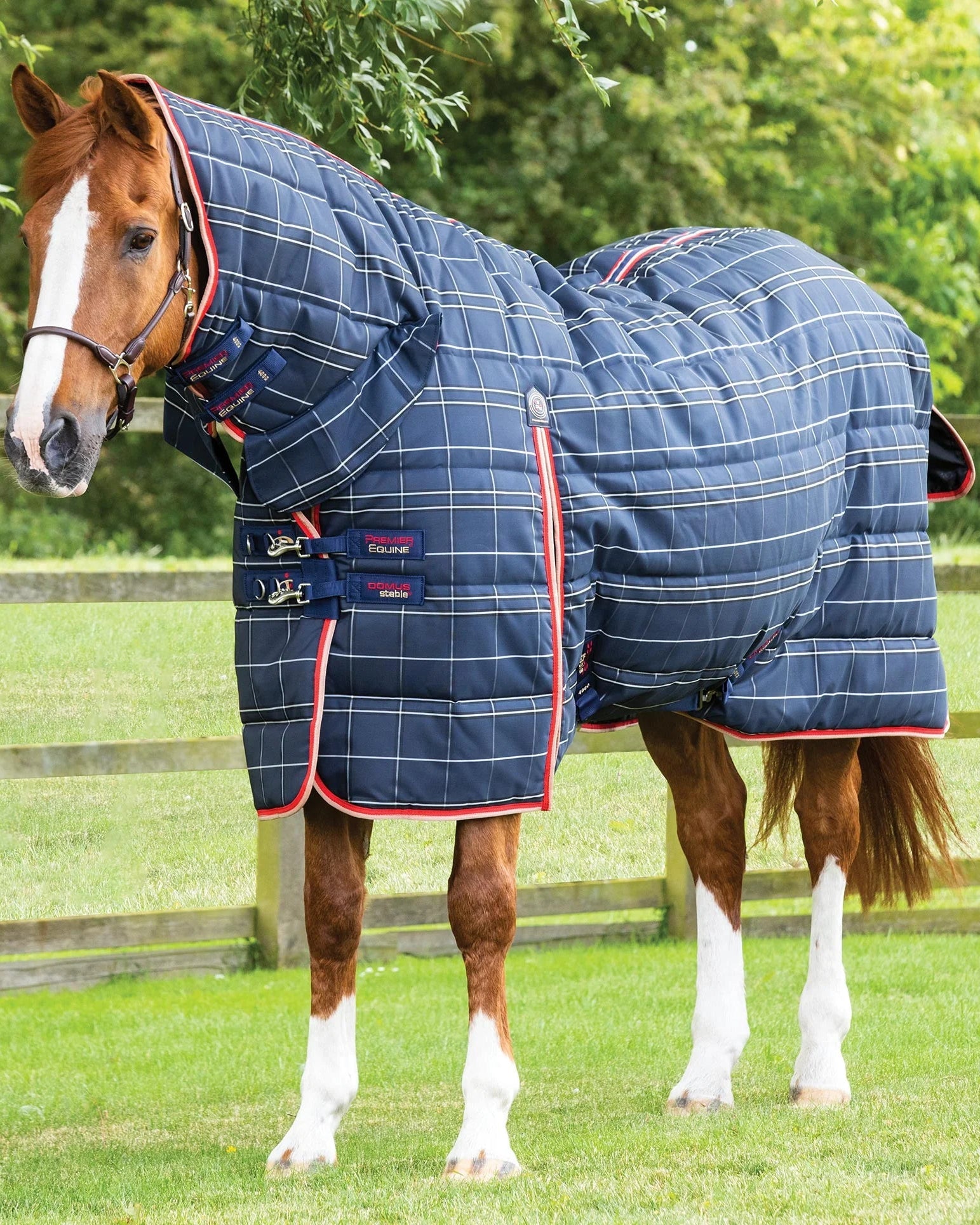 Premier Equine Domus 200g Combo Stable Rug Navy Check - Horse Horse Rug 5'0"