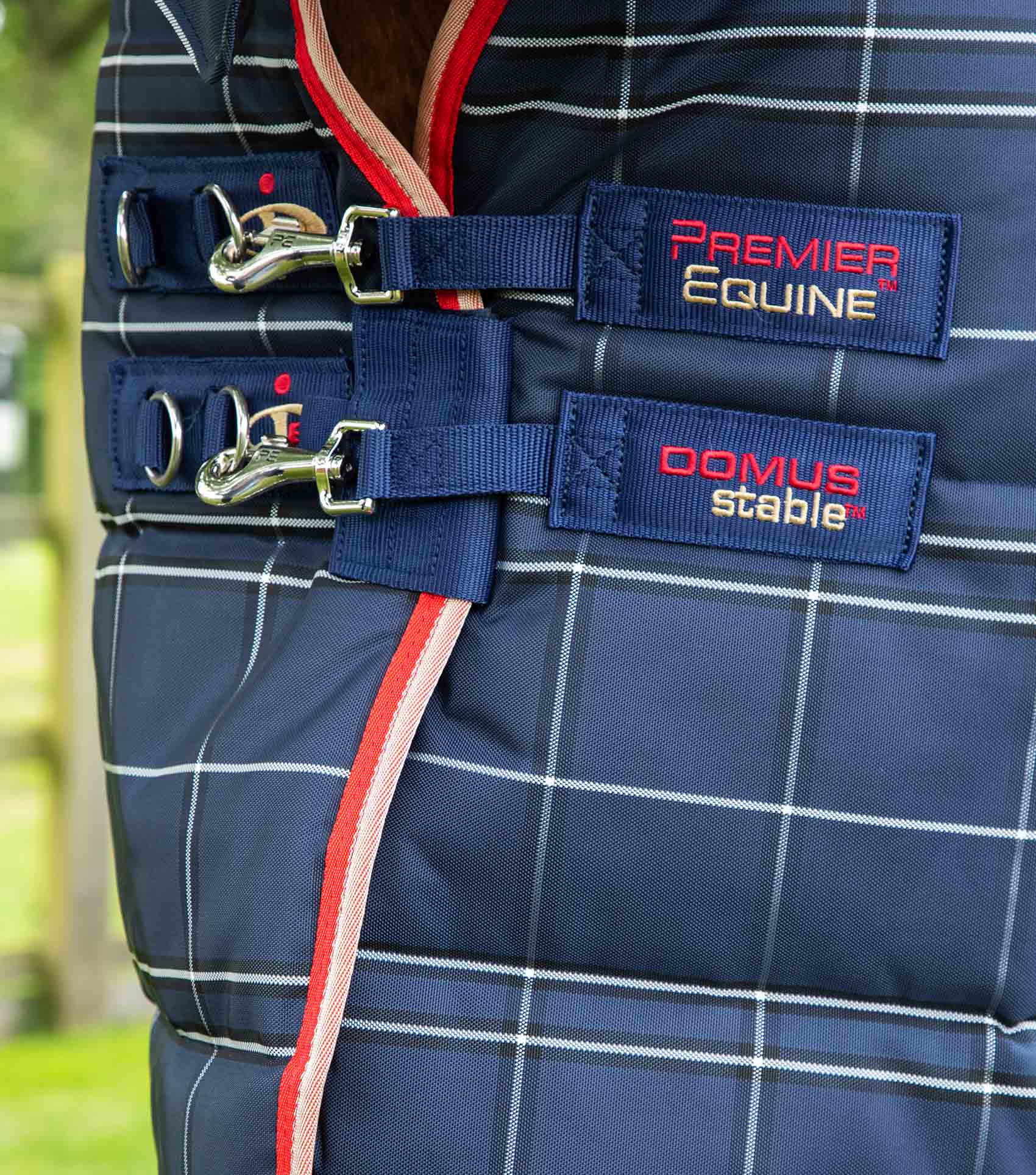 Premier Equine Domus 400g Combo Stable Rug Navy Check: Heavyweight horse blanket for winter warmth & comfort in the stable. Equine Equipment