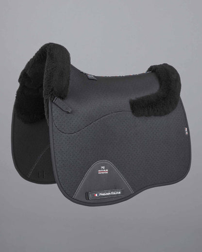Premier Equine Black Dressage Wool Saddle Pad: Shockproof & AirTechnology Enhanced Comfort, Anti-Rub Protection.