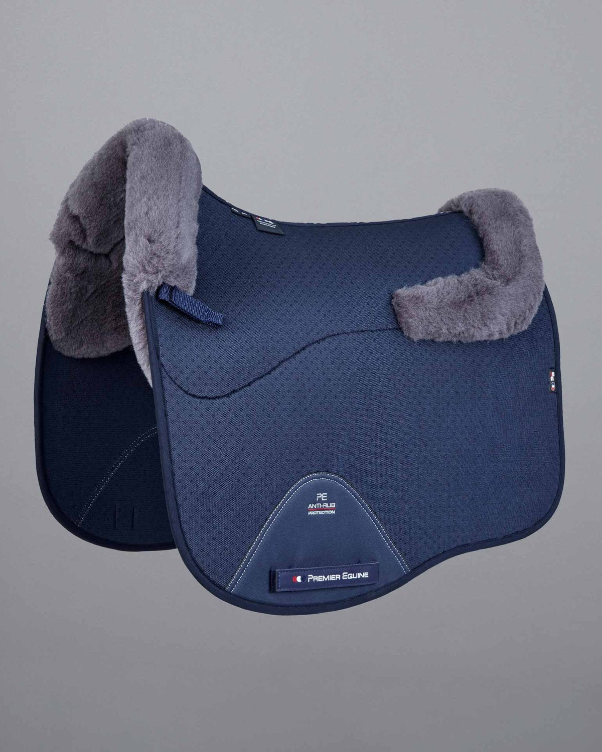 Premier Equine Dressage Saddle Pad - Navy & Grey Wool, Airtechnology Shockproof. Horse Riding Equipment.