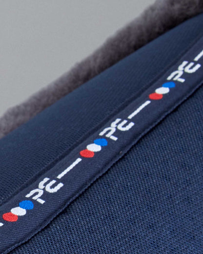 Premier Equine Dressage Saddle Pad - Navy Wool, Close Contact Design, Shockproof Airtechnology. PE logo detail.