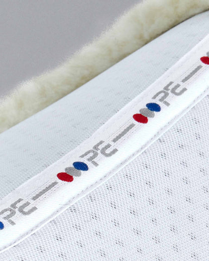 Premier Equine Dressage Saddle Pad: Airtechnology, Shockproof, Wool Lining - White/Natural. Close Contact Design