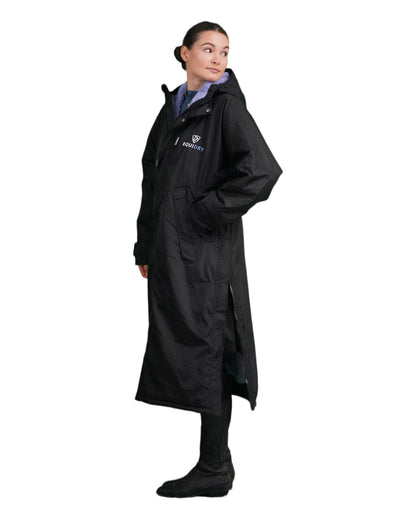 Evolution Women's Warm Waterproof Long Horse Riding Coat Thick Fleece Lining Cosy Fleece Lined Hood in black/lilac side zips