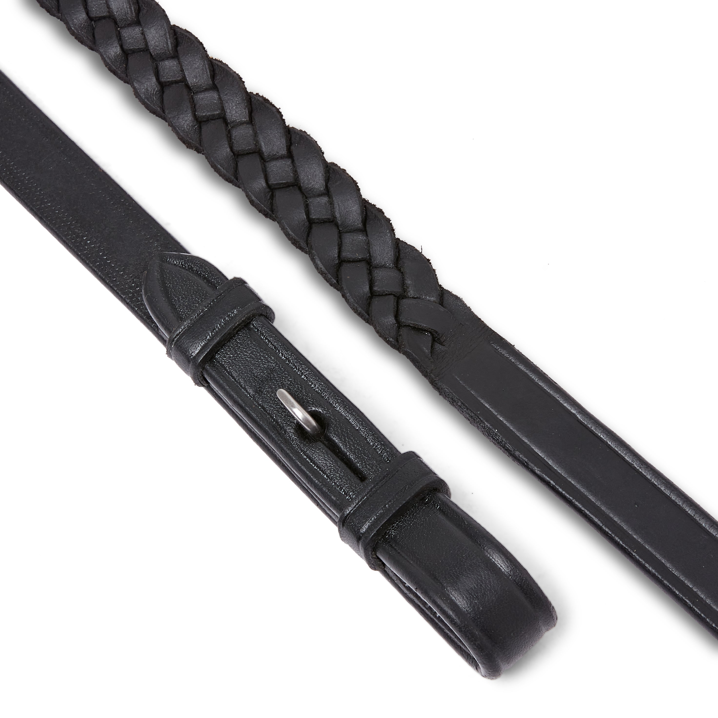 EcoRider Plaited Reins Black: Eco Leather Horse Riding Reins, Braided Leather, Stainless Steel Fixtures, Equestrian Tack