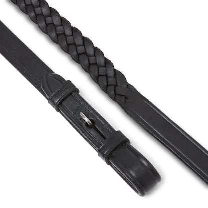 EcoRider Plaited Reins Black: Eco Leather Horse Riding Reins, Braided Leather, Stainless Steel Fixtures, Equestrian Tack