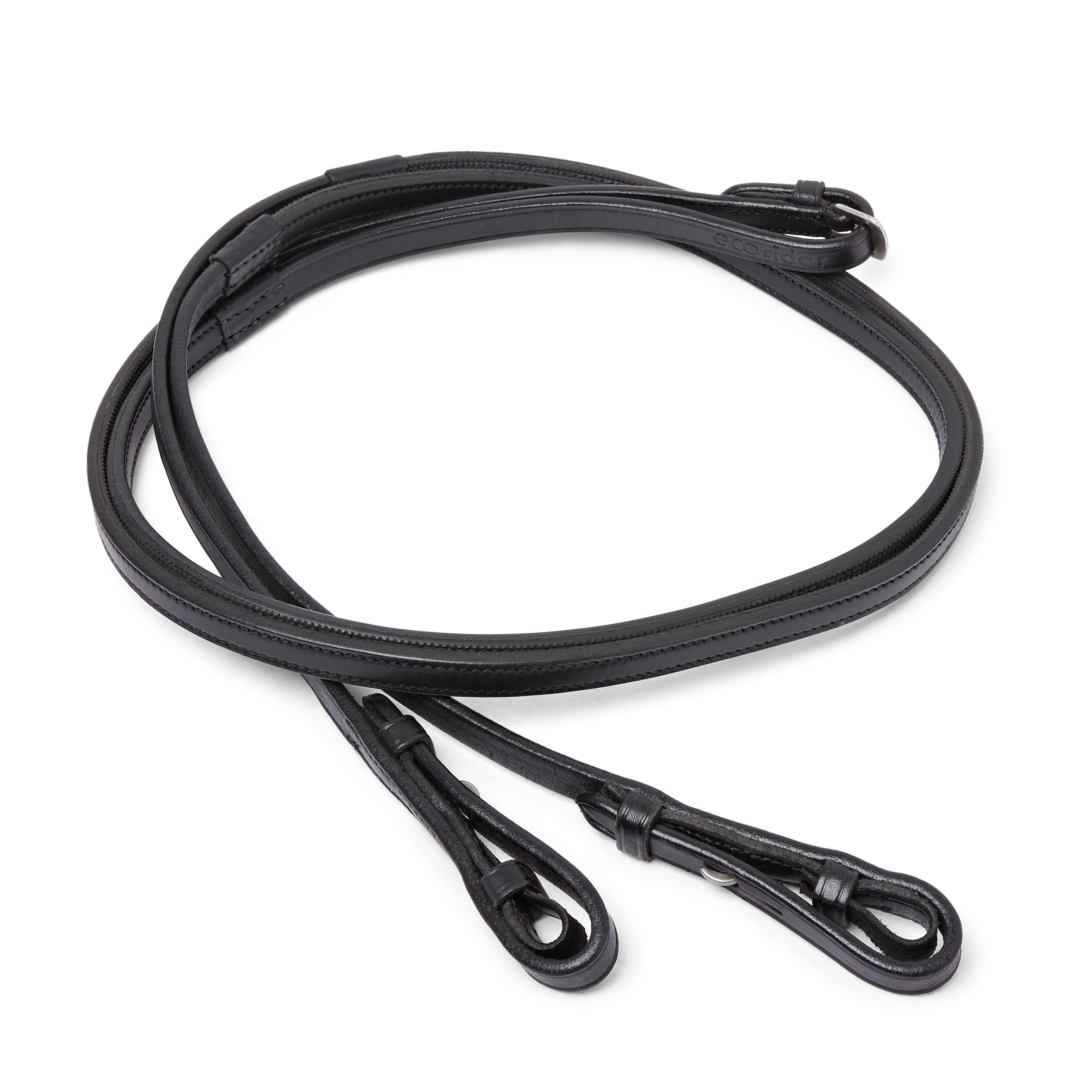Black Leather Horse Reins with Grips - EcoRider Equestrian Riding Tack