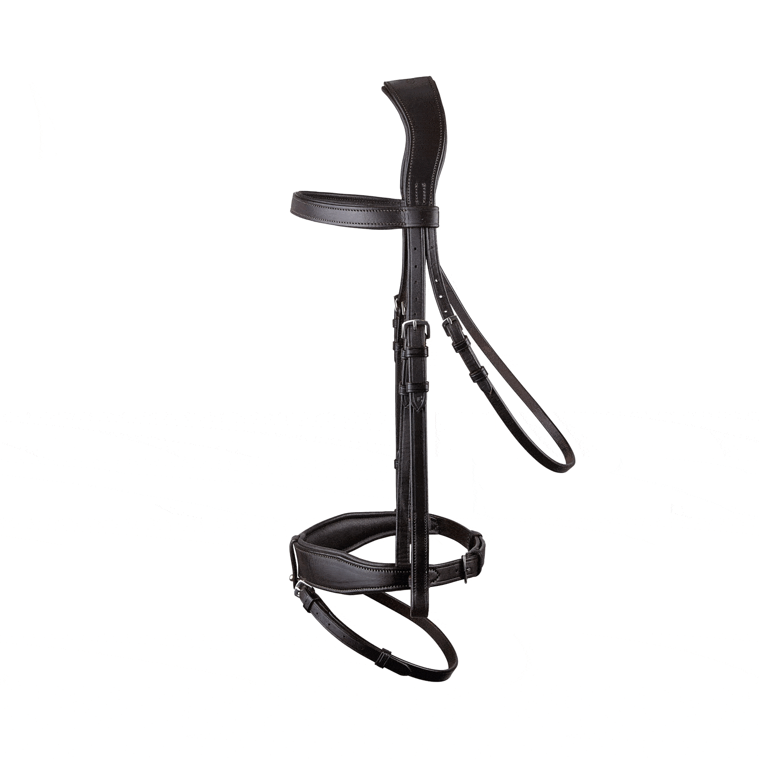 Black Leather Horse Bridle - Comfort Show Bridle with Padded Headpiece & Removable Flash - Equestrian Equipment
