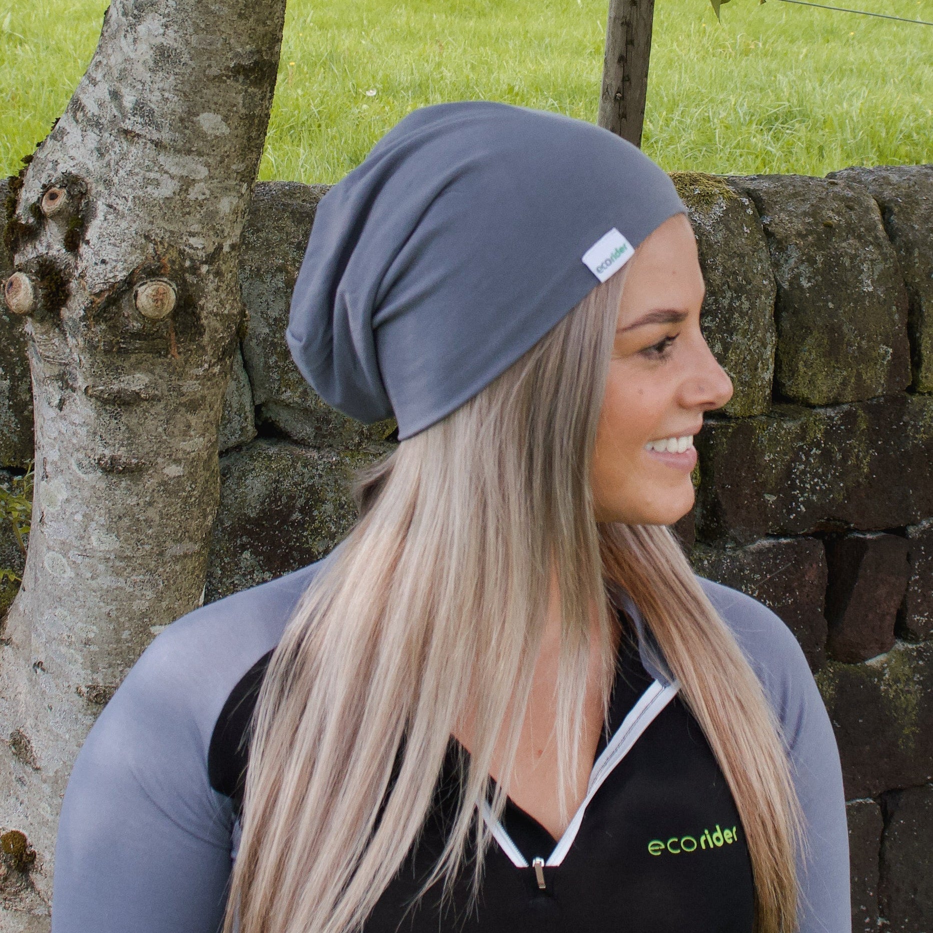 Ecorider Olive Grey Bamboo Slouch Beanie - Eco-Friendly Knit Hat by Equiflair - Sustainable Fashion